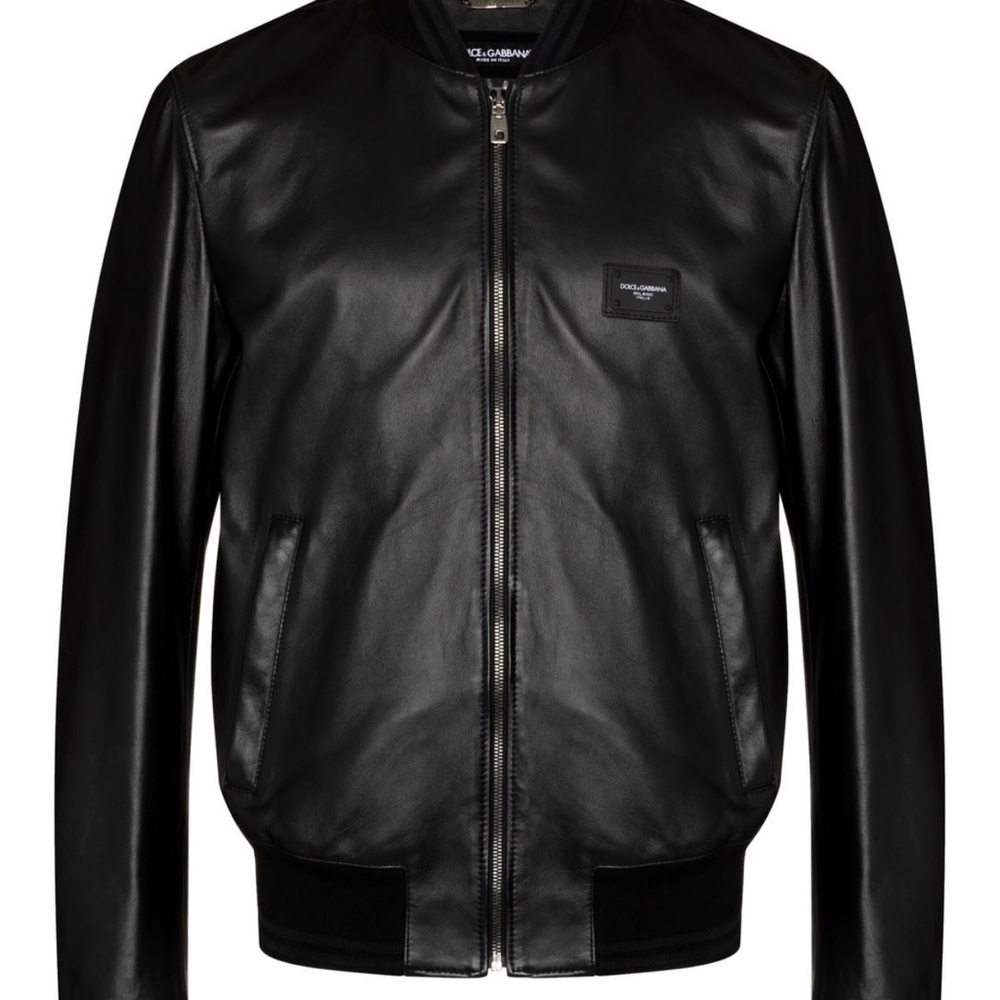 Dolce & Gabbana logo-plaque leather bomber jacket